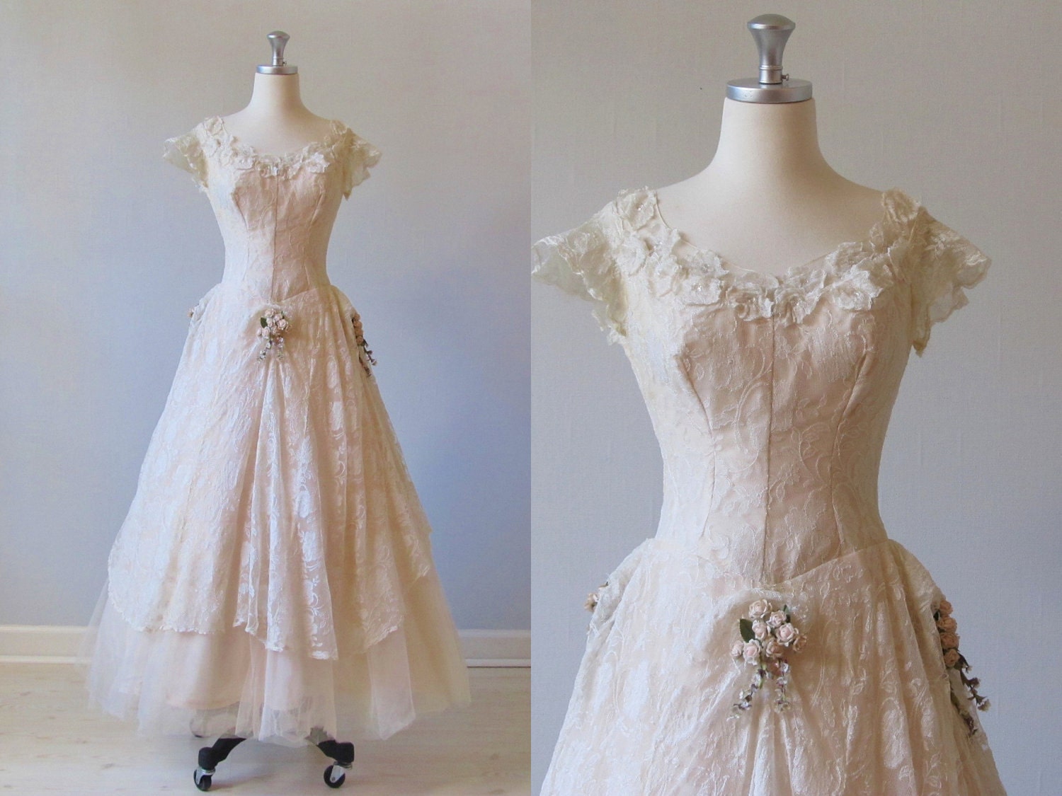 RESERVED Wedding  Dress  vintage  1950s Blush  Wedding  Dress 