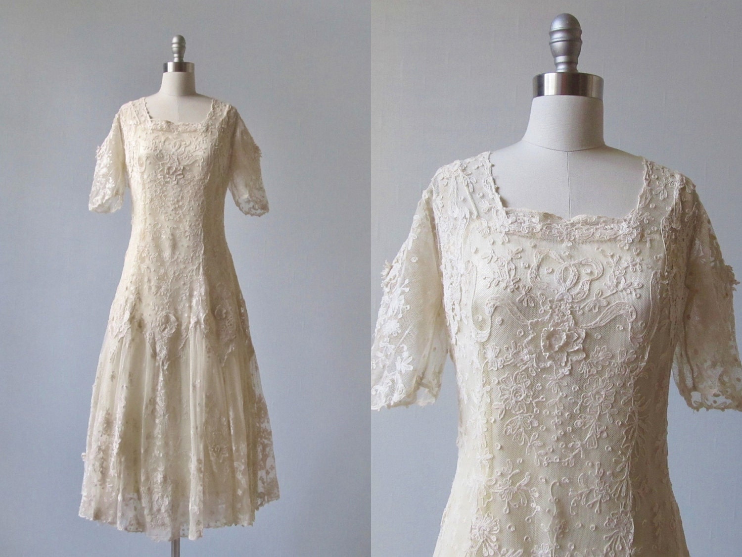 Tambour Lace Gown / 1920s Tambour Lace Tea Dress / Wedding