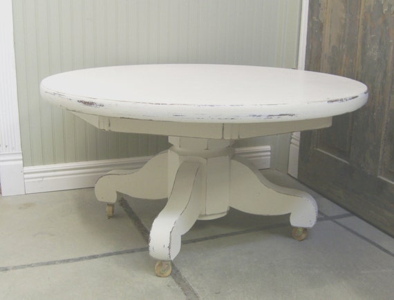 Vintage Distressed White Pedestal Coffee Table