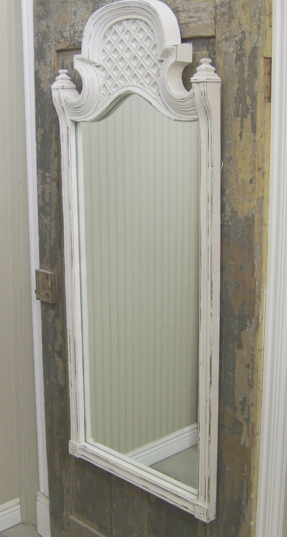 Shabby White Framed Round Top Mirror Chic