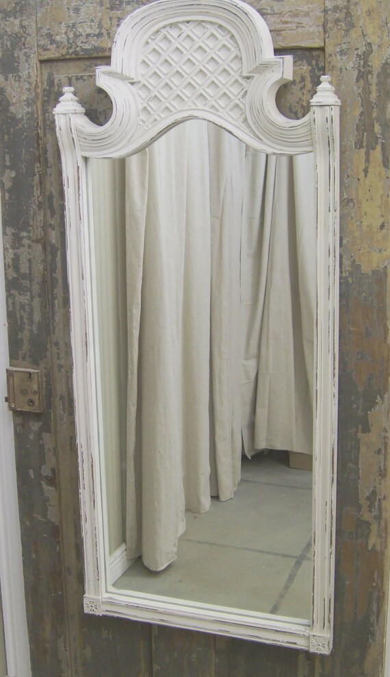 Shabby White Framed Round Top Mirror Chic