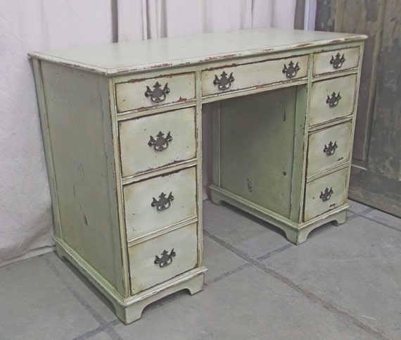 Items similar to Shabby Soft Moss Vintage Kneehole Desk - Chic DK101 on ...