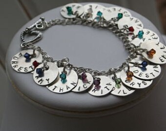 The GrandMother of All Brag Bracelets - Sterling Silver 10 Name Discs Charms Mother Great Grandmother