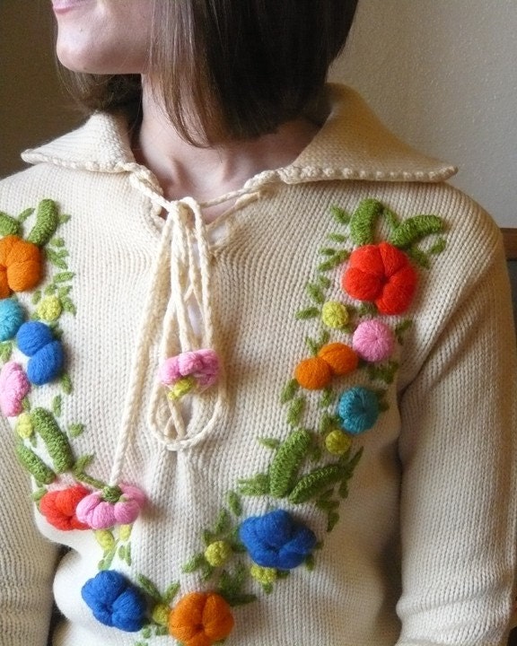 Super Vintage Flower Knitted Sweater