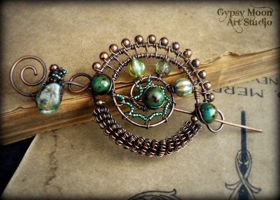 Copper Shawl Pin Wire Wrapped Copper Brooch Scarf Pin 7657