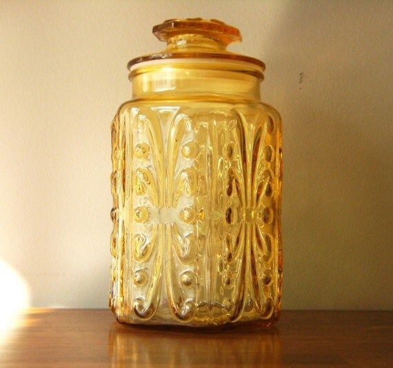 Gorgeous Vintage Amber Glass Cookie Jar