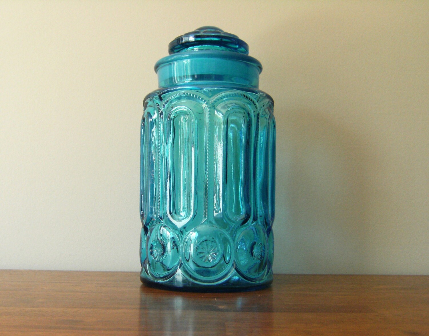 Stunning Aqua Blue Glass Cookie Jar