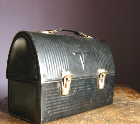 Vintage Thermos Black Metal Dome Lunchbox