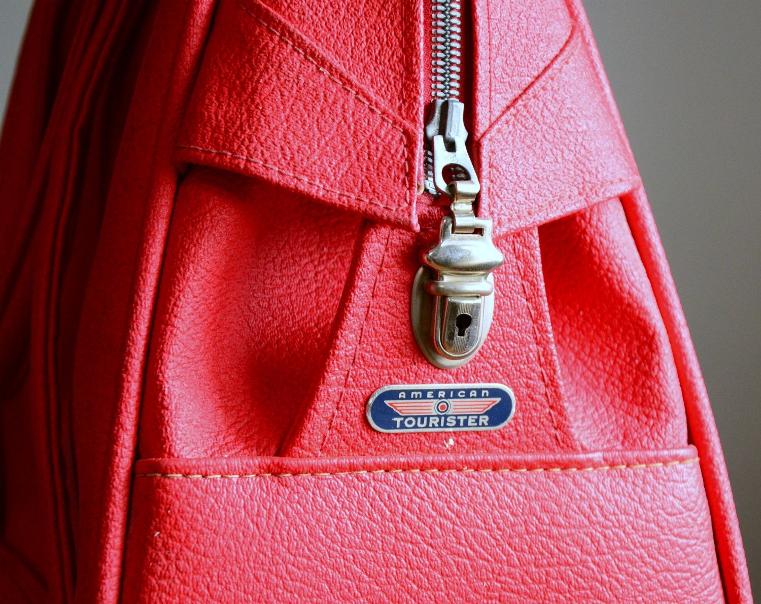 Vintage Luggage Bag .. 1960s Lipstick Red American Tourister