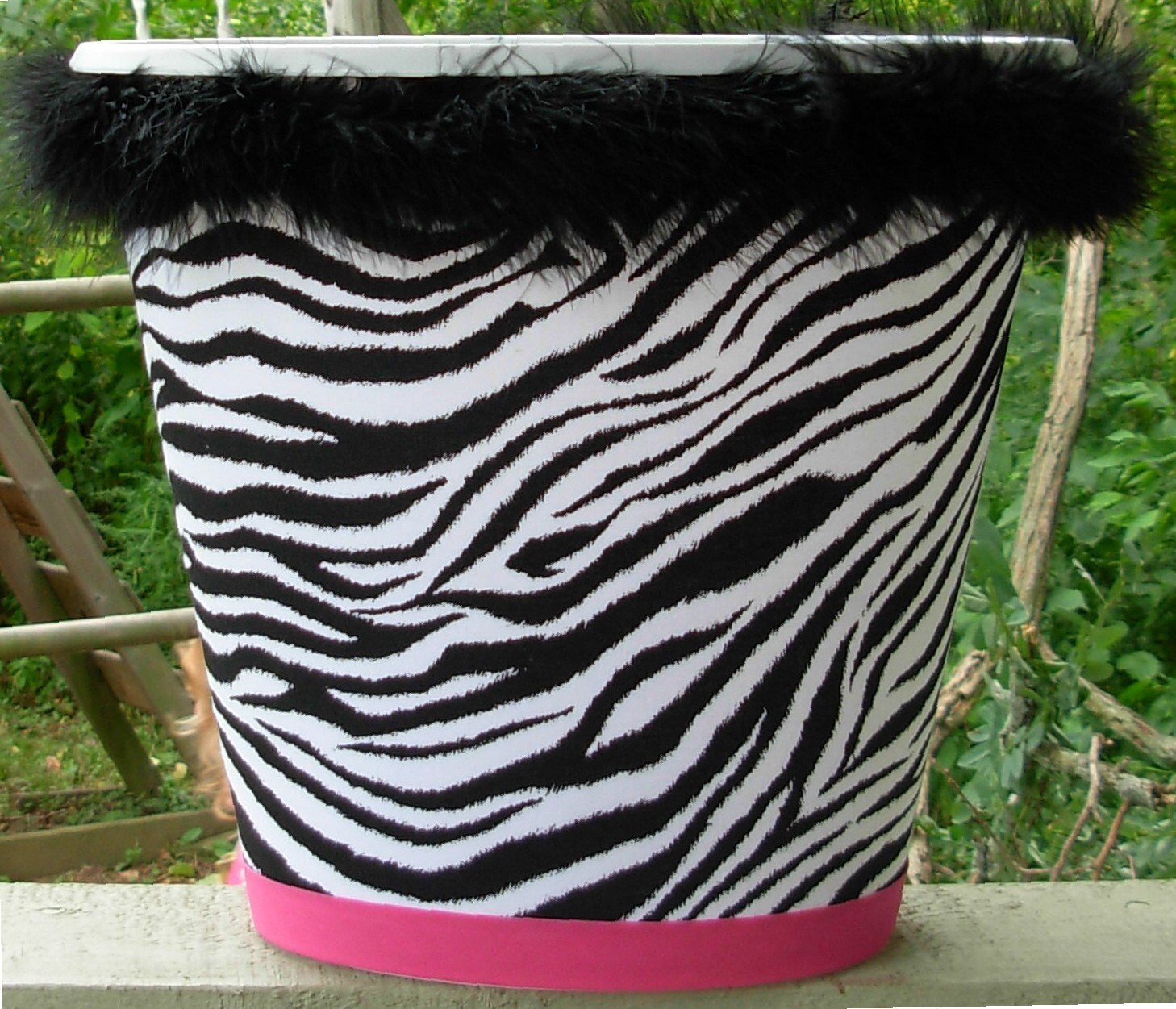 ZEBRA ANIMAL PRINT WASTEBASKET W/ BLACK by boopsydoodleboutique