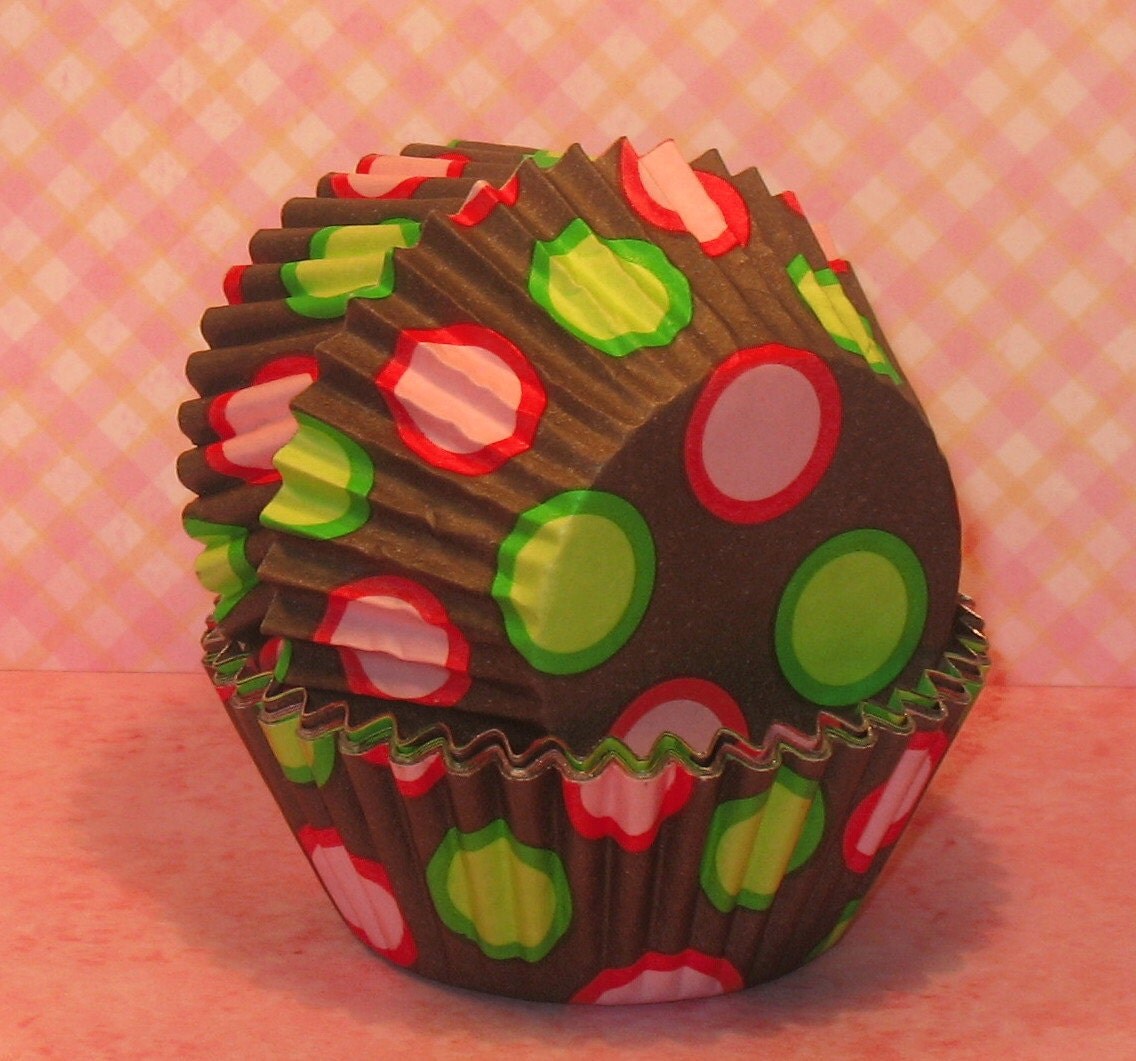 Hot Pink and Lime Green Dots Foil Cupcakes Liners Staybrite