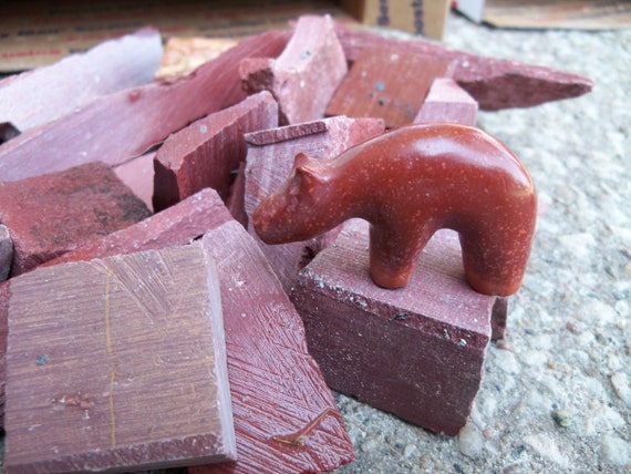 Carving Stone RED PIPESTONE CATLINITE Cut off pieces by rekamepip