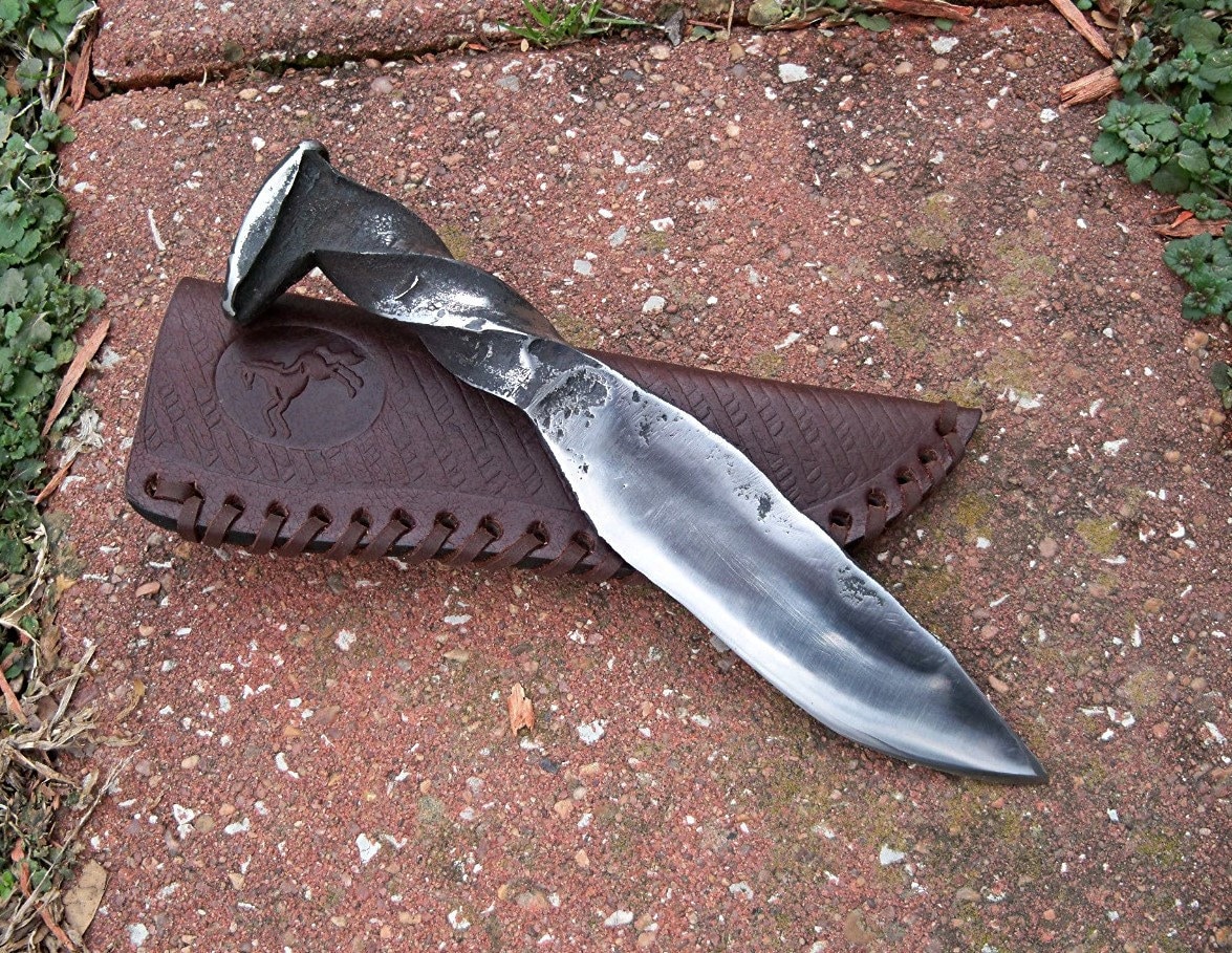 RAILROAD SPIKE KNIFE w Distressed Leather Sheath a by rekamepip