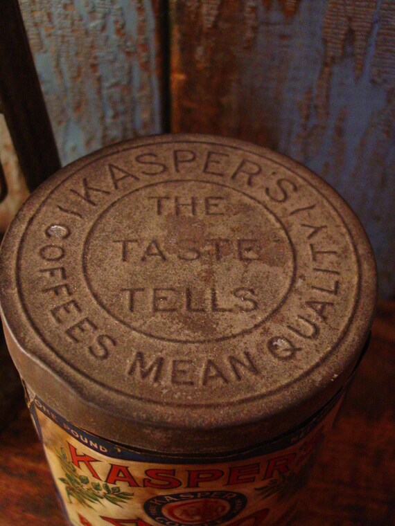 Early Advertising Antique Kasper's Coffee Tin With Paper