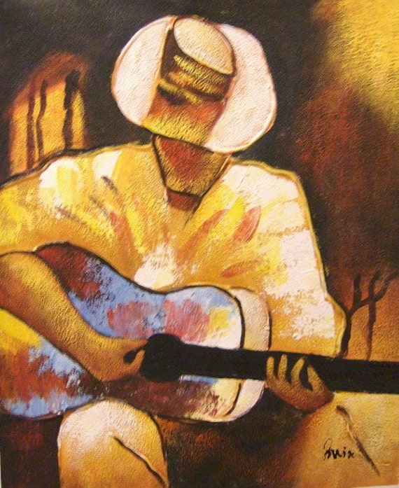 Original Abstract Guitar Player oil Painting size 20x24