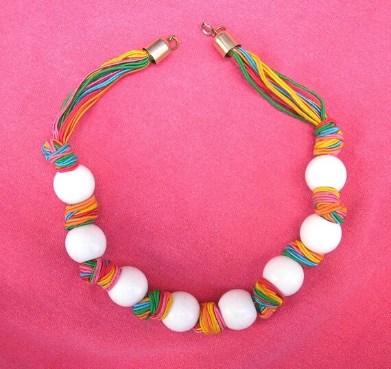 Items similar to 80s Big Bead and Twisted Cord Necklace on Etsy