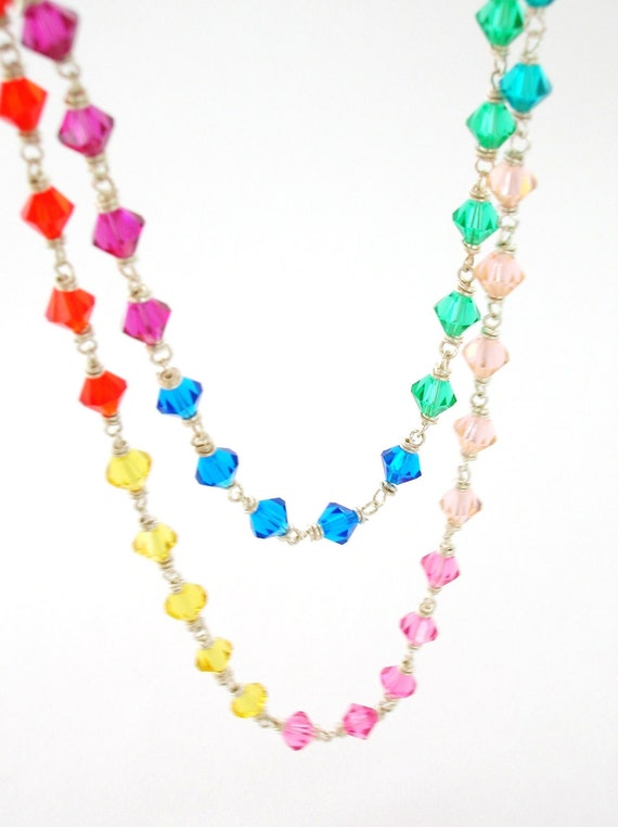 Swarovski Crystal Necklace wire wrapped rainbow by bluebirdss