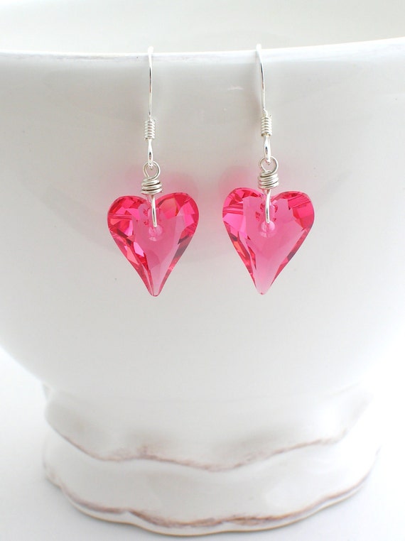 Valentines Day Heart Earrings swarovski crystal indian pink