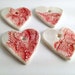 4 Red Laced Hearts - Limoges Porcelain Pendants Red