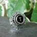 Typewriter Key Jewelry - Fully Adjustable Initial T Black Typewriter Key Ring on Fancy Hexagon Filigree Setting