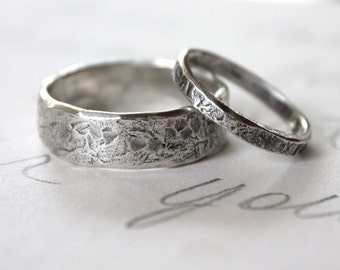 rustic wedding band ring set custom recycled silver wedding rings engraved inscription river rock wedding rings - Bohemian Wedding Rings rustic wedding band ring set custom recycled silver wedding rings engraved inscription river rock wedding rings - Bohemian Wedding Rings