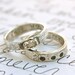 simulated white diamond engagement ring . recycled silver wedding band . i adore you inscription. ready to ship size 5.25