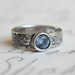 recycled silver and aqua wedding band . sim aquamarine engagement ring . illuminate vine textured silver band ring . made to order