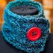 Knitted Scarf Neck Warmer Mallard Teal Blue with Red Button (Hand Knit)