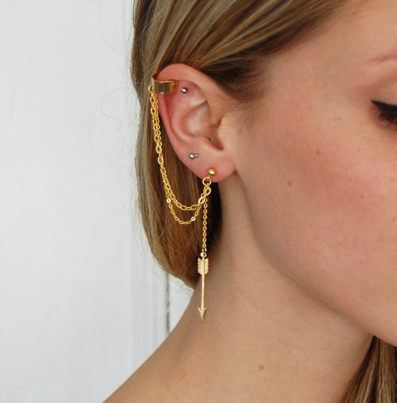 Gold Arrow Earring and Ear Cuff