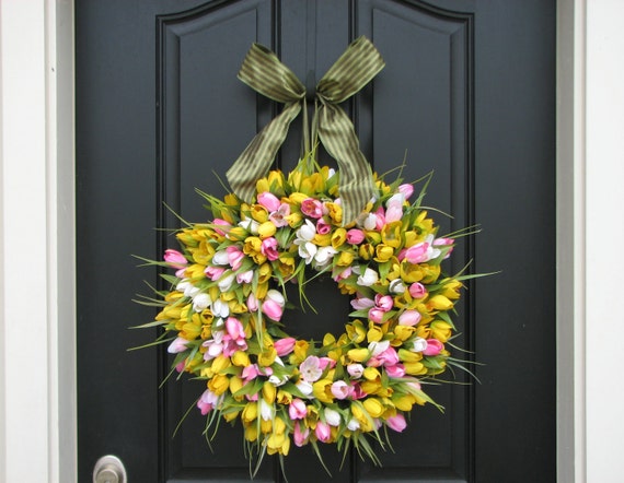 Front Door Wreath Spring Tulips Spring Wreath Tulips