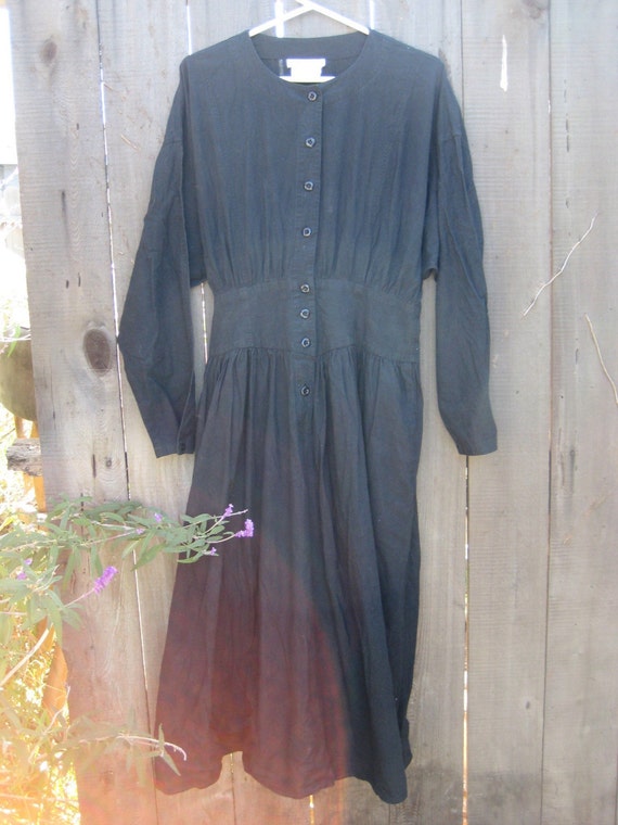 Vintage Dennis Goldsmith BLACK COTTON WITCH DRESS long sleeves