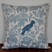 Decorative Pillow Cover Blue Bird on Blue and Natural Floral Background 20x20 Decor Fabric Invisible Zipper