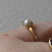 Lovely14K Gold Vintage Pearl Solitaire Ring, unusual 4 prong setting, size 6.5, free US shipping
