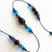 Beaded Garden Chime. Windchime with Black & Teal Blue Glass Beads. Brass Bell
