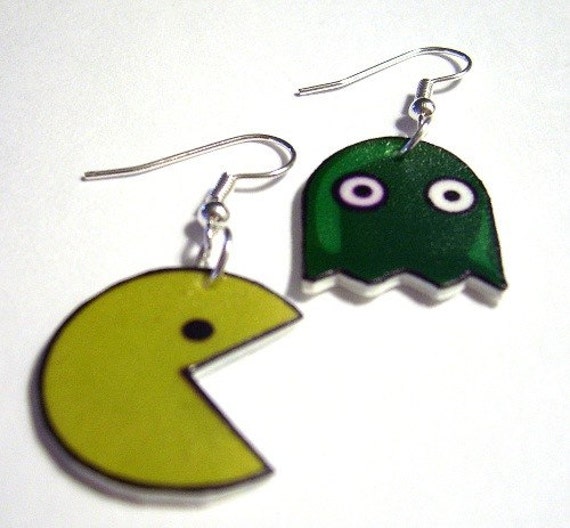 Pacman and Green Ghost Earrings