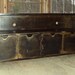 TV Cabinet 48 Inch wide Storage bench SHABBY CHIC Entertainment Center Heavily distressed Black over Mustard Primitive Plazma Big Screen T V