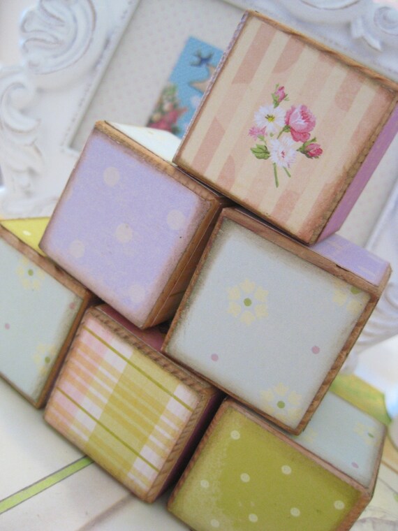 Vintage Shabby Chic Wooden Baby BlocksSet of by LenaandLovelyINC