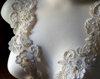Gold Beaded Applique Pair Lace larger size for Bridal, Sashes, Headbands, Costume Design PR 36g