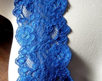 2 yds. BLUE Stretch Lace in Sapphire Blue New Dye Lot for Headbands, Lingerie STR 1024cob