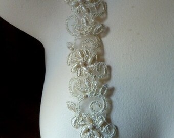 Champagne Beaded Lace Trim in Champagne Gold for Lyrical Dance, Bridal, Sashes, Veils, Costumes BL 4037