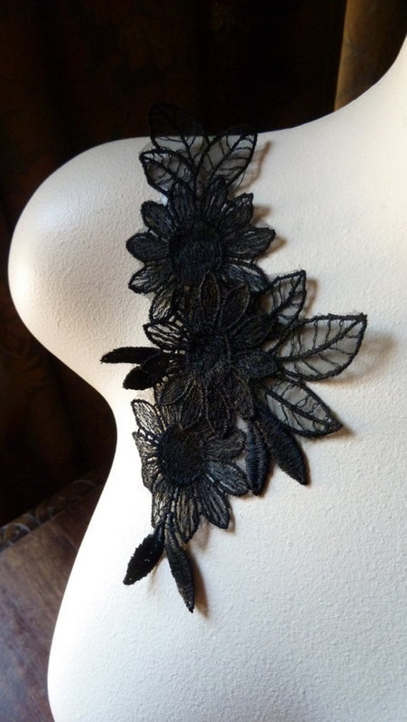 Black Lace Flower Applique for Black Bridal Jewelry or