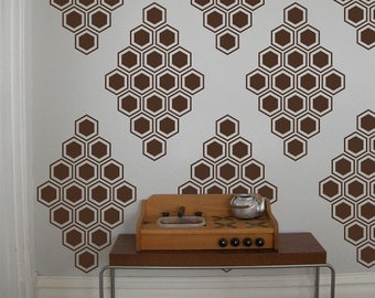 Hexagon Vinyl Wall Decals, Honeycomb Diamonds- 12 Graphics, Wallpaper, Stickers, item 10038