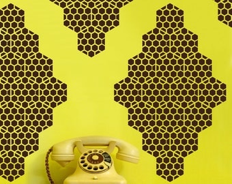 Honey Bee Diamonds Vinyl Wall Decals - 10 Graphics, Vinyl Wall Graphics, Bees, Hexagon, Wallpaper, Stickers, item 10037