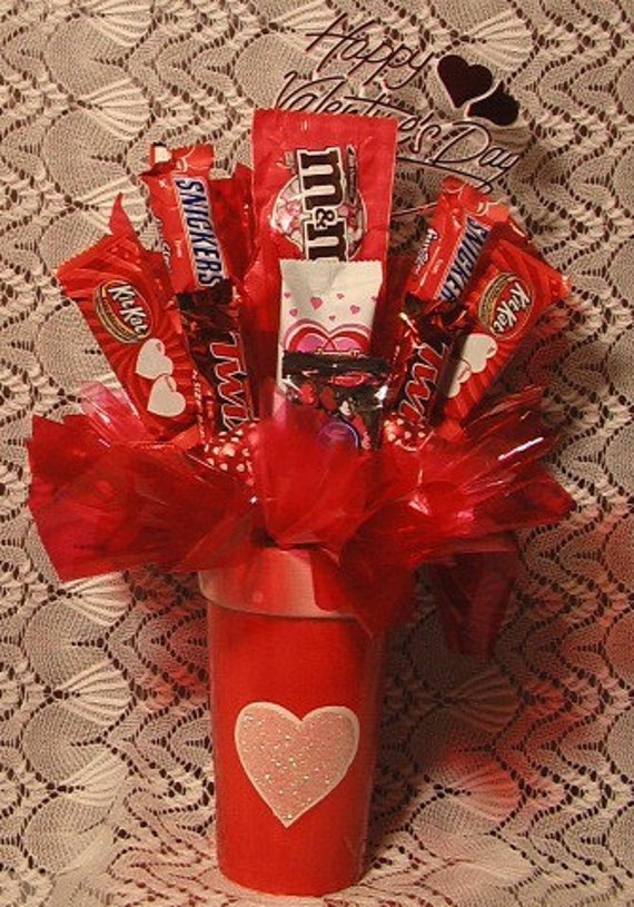 Heart Vase Valentine Candy Arrangement by sweetarrangements