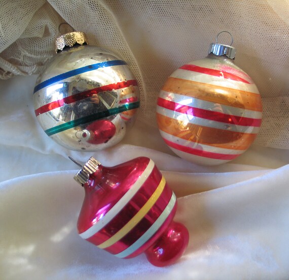 Striped Christmas Ornaments by Shiny Brite by marypearlsvintage