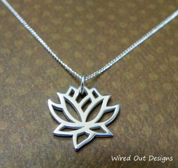 Small Sterling Silver Lotus Flower Necklace by wiredoutdesigns