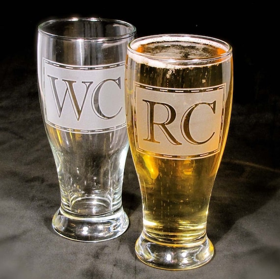 4 Beer Glasses Monogrammed Pint Glasses Etched Glass