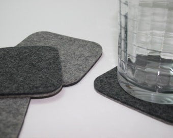 Square Felt Drink Coasters for Men Bar Cart Decor Accessories 5mm Thick Wool Fabric Eco friendly Barware Housewarming Hostess Gift Grey