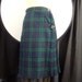 Vintage Plaid Wool Kilt Ladies, SALE, AUTHENTIC Tartan Skirt, size 8, Super Soft Wool, Made in Aberdeen, Navy and Forest Emerald Tartan Plaid, Wool Fringed Wrap Skirt, Pleated, Leather Buckles