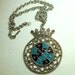 RESERVED 4 Emilyolga, Crown and Shield Medallion, Silver Chain , Turquoise Black Pendant, Enamel, Round Pendant, Silver pendant, 1970s,